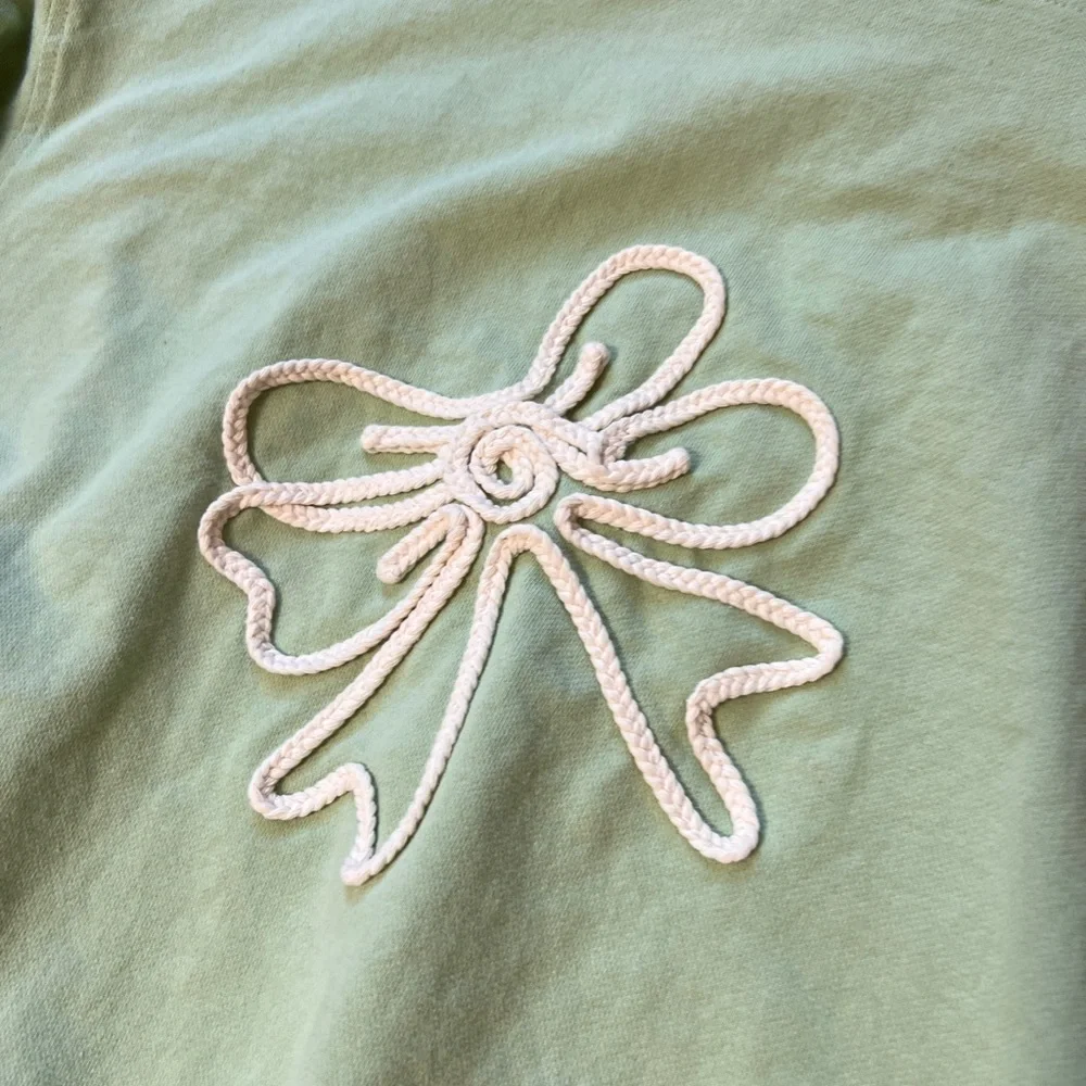 Easel Sage Green Appliqué Pullover Sweatshirt Top with Bow Details 100% Cotton - Picture 4 of 9